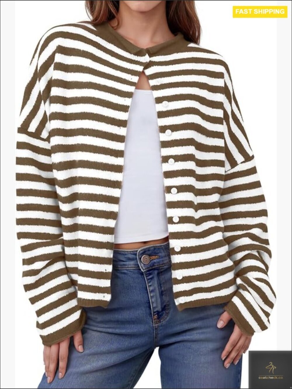 Striped Cardigan Lightweight Casual Button Up Long Sleeve Loose Knit Sweater